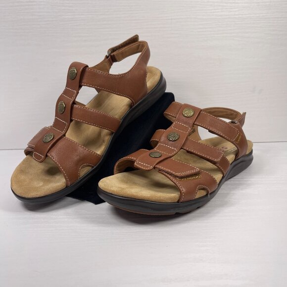 Clarks Unstructured Kylyn Step Sandals Women’s Sz 10 Dark Tan Leather Adjustable - Picture 1 of 10